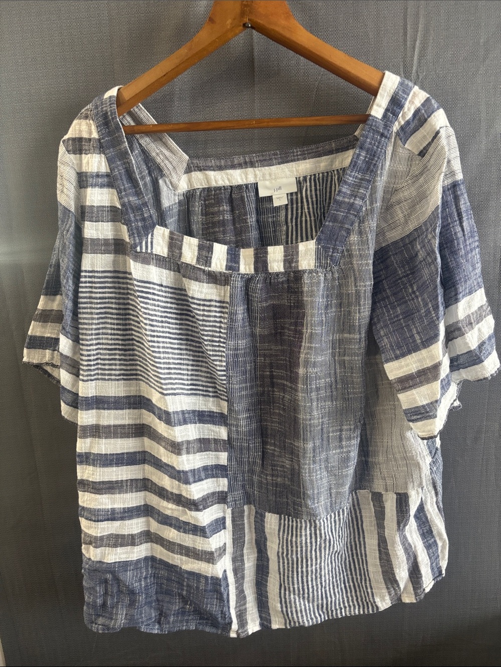 J. Jill Blue and White Patchwork Striped Linen Tunic